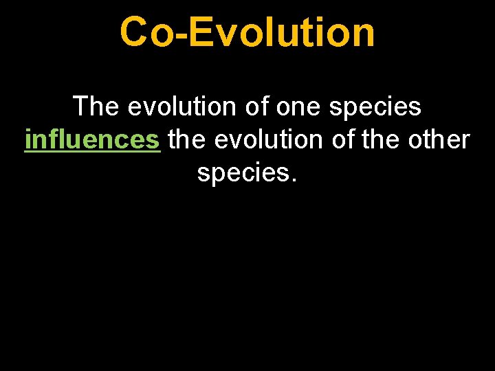Co-Evolution The evolution of one species influences the evolution of the other species. 