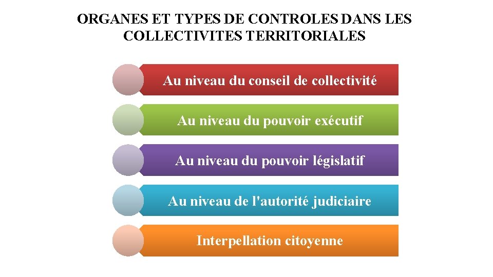 ORGANES ET TYPES DE CONTROLES DANS LES COLLECTIVITES TERRITORIALES Au niveau du conseil de