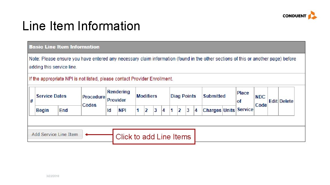 Line Item Information Click to add Line Items 3/22/2018 