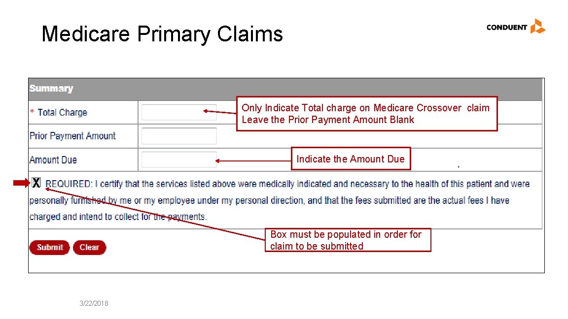 Medicare Primary Claims Only Indicate Total charge on Medicare Crossover claim Leave the Prior