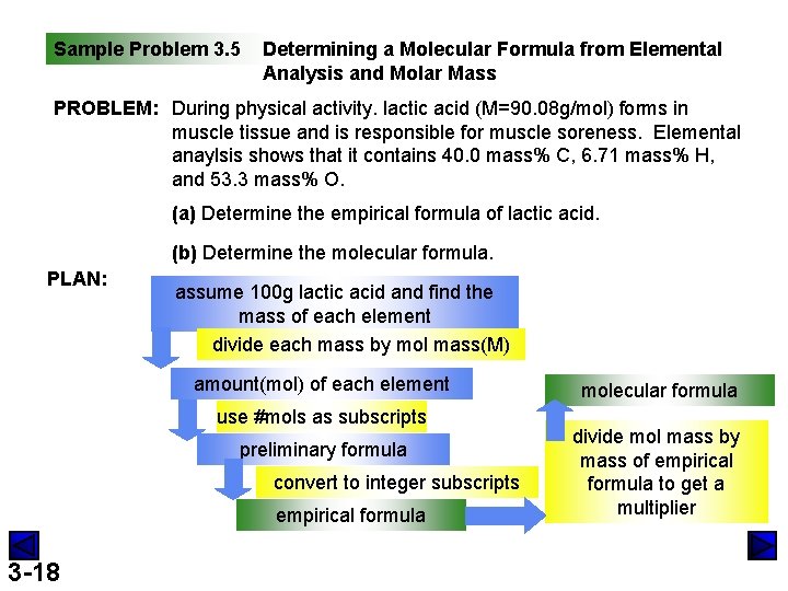 Sample Problem 3. 5 Determining a Molecular Formula from Elemental Analysis and Molar Mass