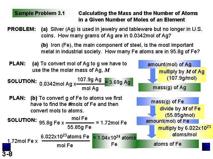 Sample Problem 3. 1 PROBLEM: Calculating the Mass and the Number of Atoms in