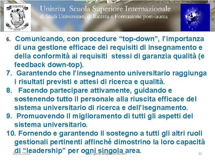 6. Comunicando, con procedure “top-down”, l’importanza di una gestione efficace dei requisiti di insegnamento