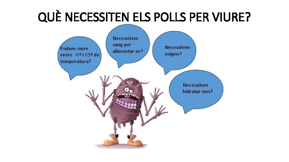 QUÈ NECESSITEN ELS POLLS PER VIURE? Podem viure entre -6º i 65º de temperatura?