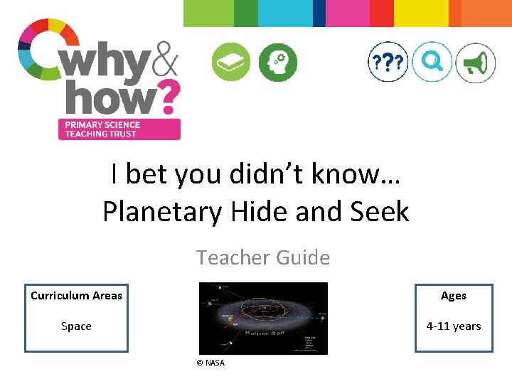 I bet you didn’t know… Planetary Hide and Seek Teacher Guide Curriculum Areas Ages