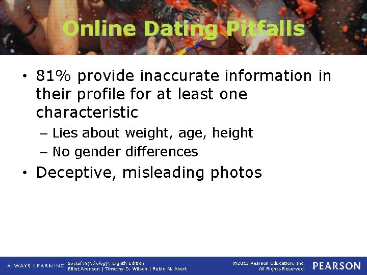 Online Dating Pitfalls • 81% provide inaccurate information in their profile for at least