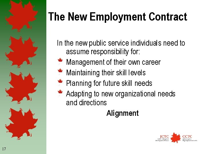 The New Employment Contract In the new public service individuals need to assume responsibility
