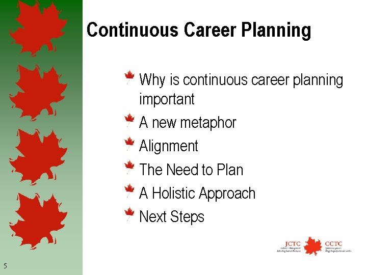 Continuous Career Planning Why is continuous career planning important A new metaphor Alignment The