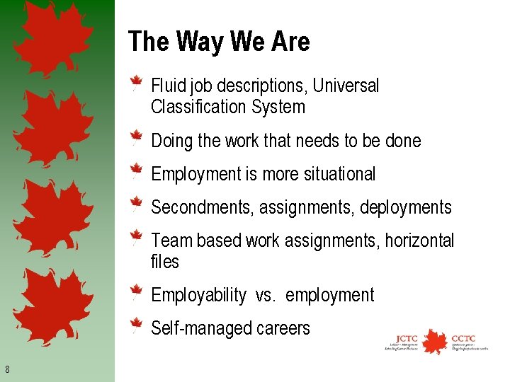 The Way We Are Fluid job descriptions, Universal Classification System Doing the work that