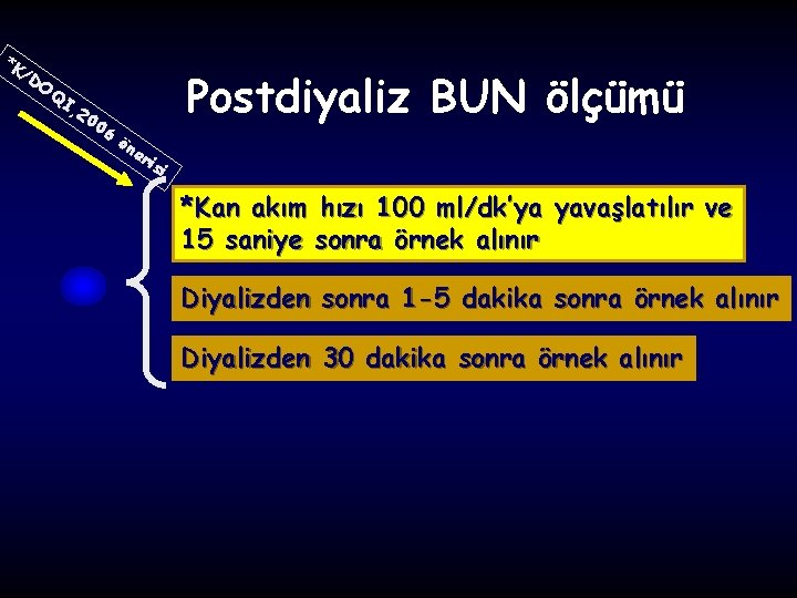 *K /D OQ I, 20 06 Postdiyaliz BUN ölçümü ön er is i *Kan