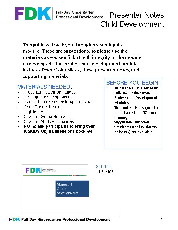 Presenter Notes Child Development This guide will walk