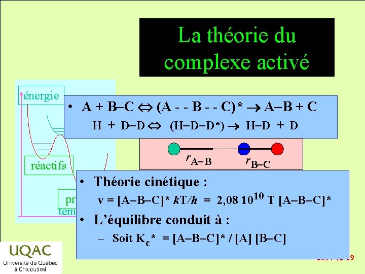 La théorie du complexe activé énergie • A + B-C (A - - B