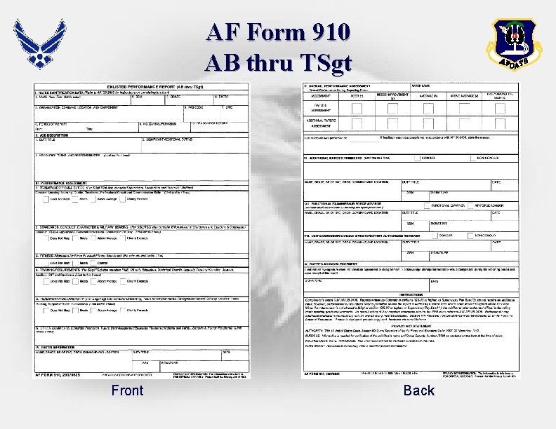 AF Form 910 AB thru TSgt Front Back AF Form 910 AB thru TSgt Front Back