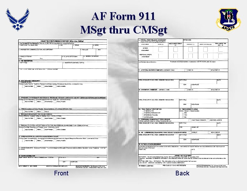 AF Form 911 MSgt thru CMSgt Front Back AF Form 911 MSgt thru CMSgt Front Back