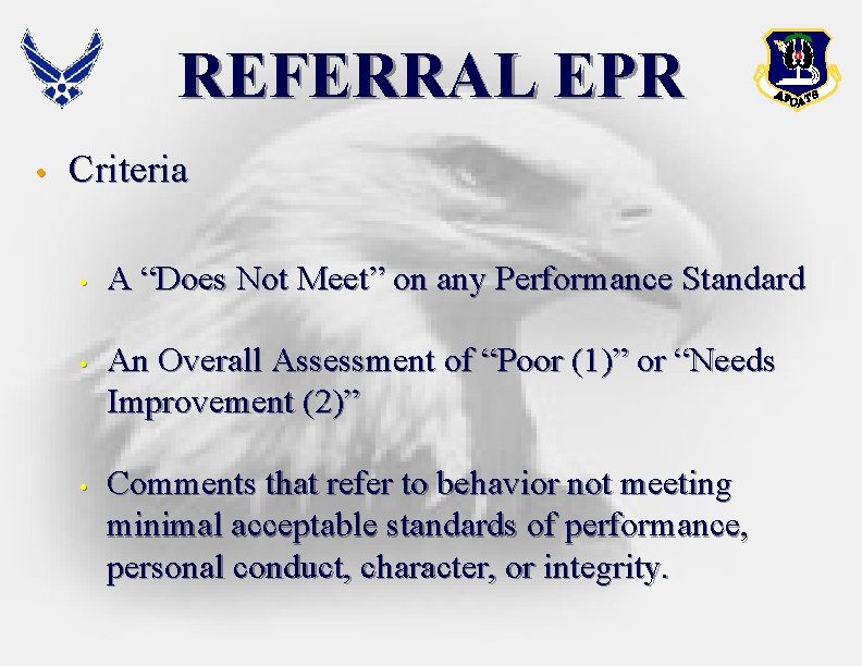 REFERRAL EPR • Criteria • • • A “Does Not Meet” on any Performance REFERRAL EPR • Criteria • • • A “Does Not Meet” on any Performance