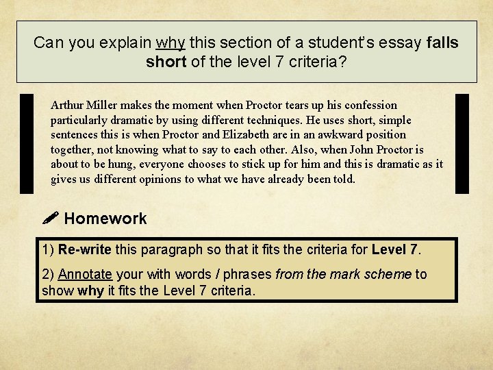 Can you explain why this section of a student’s essay falls short of the