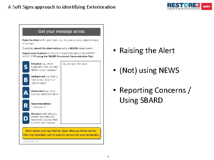 A Soft Signs approach to identifying Deterioration • Raising the Alert • (Not) using