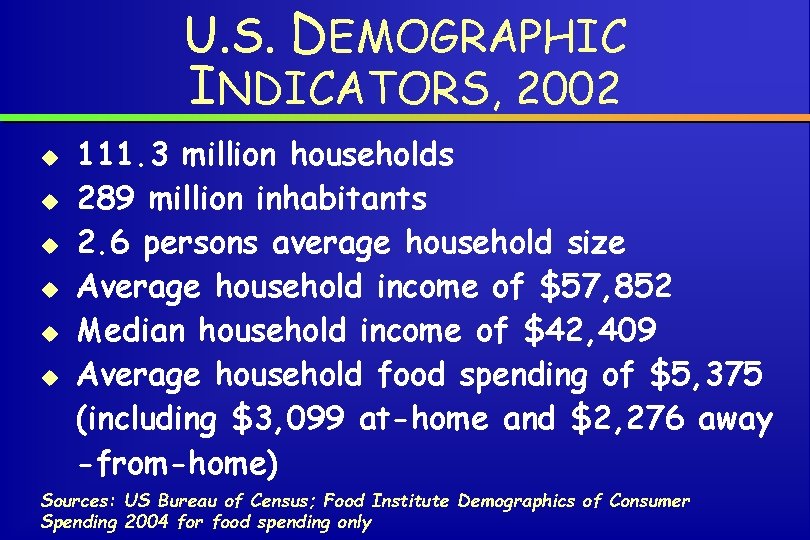 U. S. DEMOGRAPHIC INDICATORS, 2002 u u u 111. 3 million households 289 million