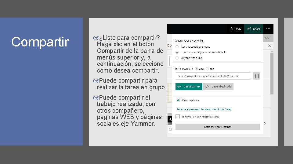 Compartir ¿Listo para compartir? Haga clic en el botón Compartir de la barra de