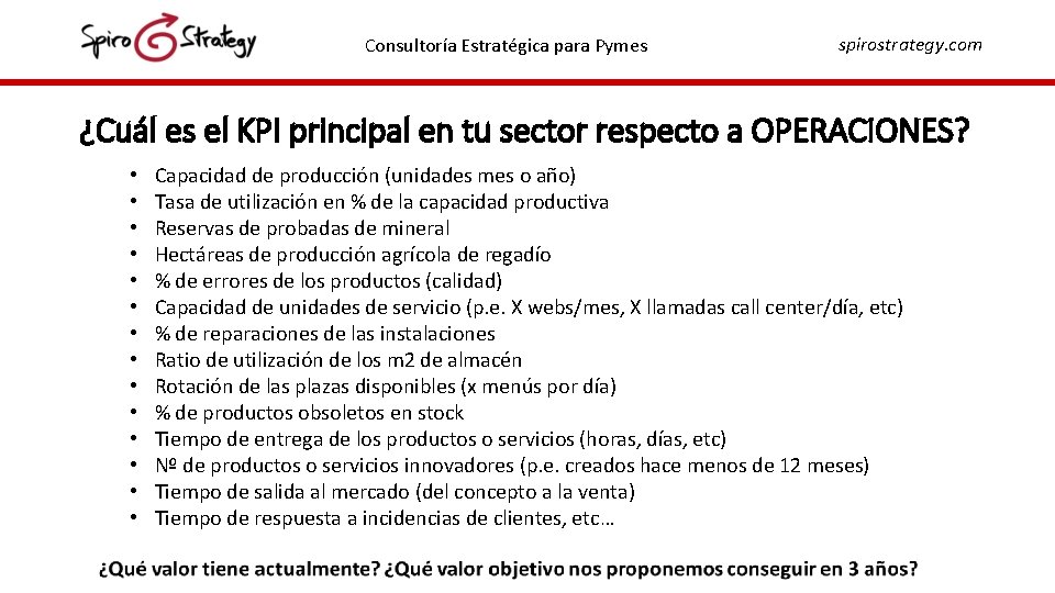 Consultoría Estratégica para Pymes spirostrategy. com ¿Cuál es el KPI principal en tu sector