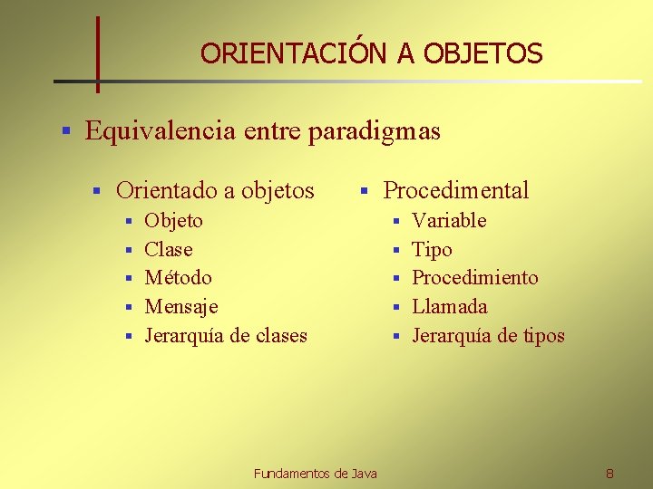 ORIENTACIÓN A OBJETOS § Equivalencia entre paradigmas § Orientado a objetos § § §