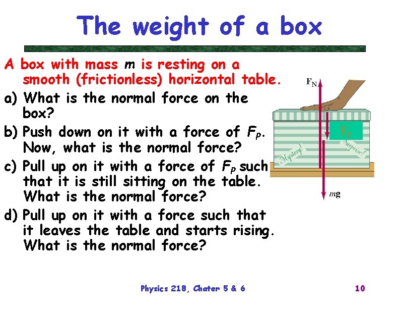 The weight of a box A box with mass m is resting on a