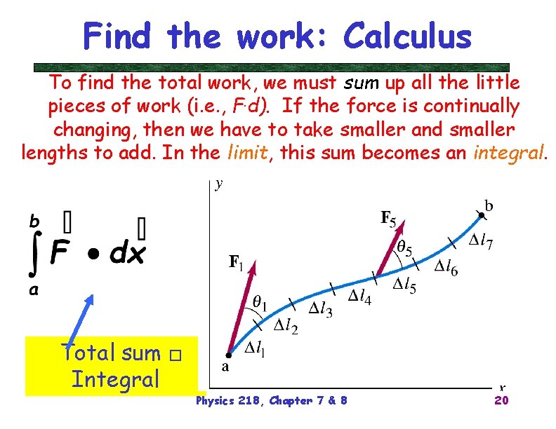 Find the work: Calculus To find the total work, we must sum up all