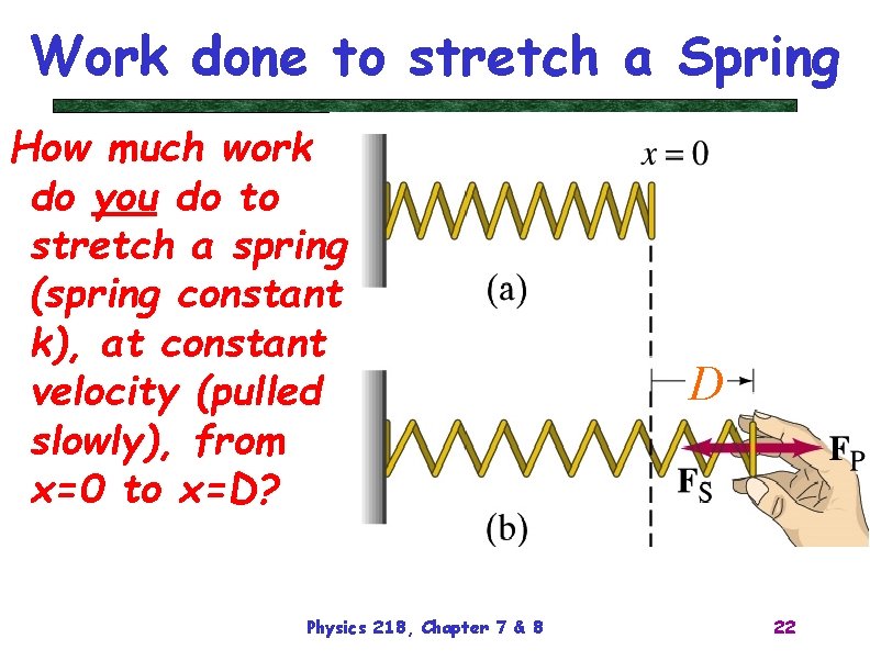 Work done to stretch a Spring How much work do you do to stretch