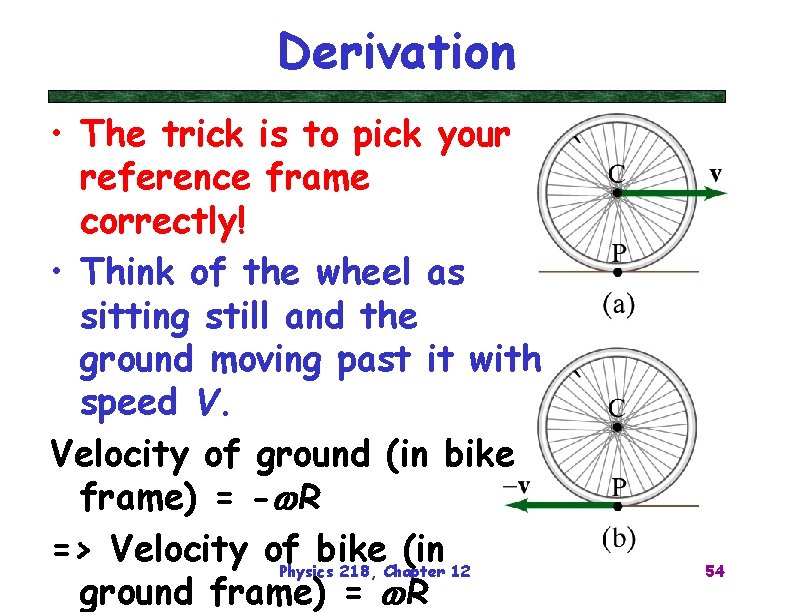 Derivation • The trick is to pick your reference frame correctly! • Think of