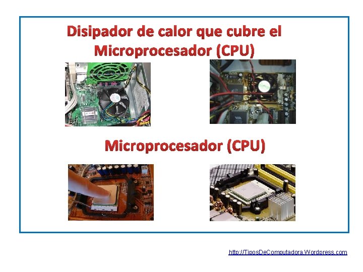 Disipador de calor que cubre el Microprocesador (CPU) http: //Tipos. De. Computadora. Wordpress. com