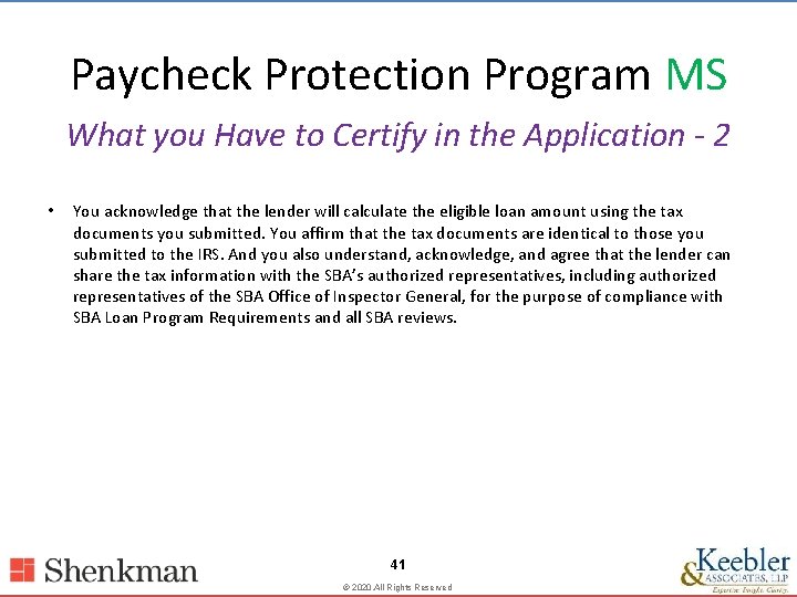 Paycheck Protection Program MS What you Have to Certify in the Application - 2