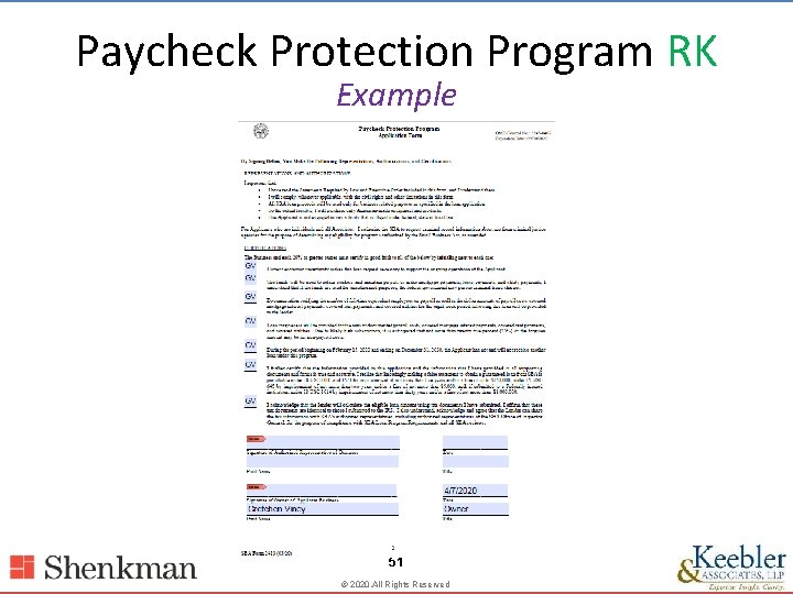 Paycheck Protection Program RK Example 51 © 2020. All Rights Reserved 