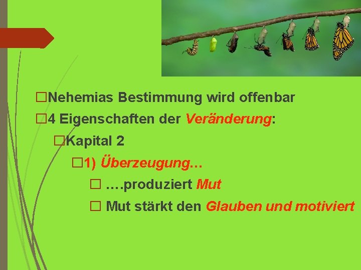 �Nehemias Bestimmung wird offenbar � 4 Eigenschaften der Veränderung: �Kapital 2 � 1) Überzeugung…