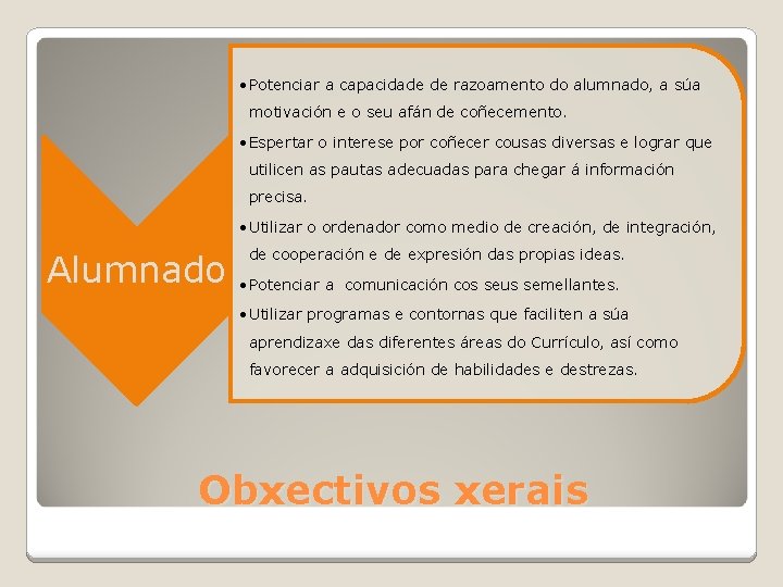  • Potenciar a capacidade de razoamento do alumnado, a súa motivación e o