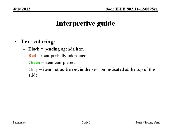 July 2012 doc. : IEEE 802. 11 -12/0895 r 1 Interpretive guide • Text