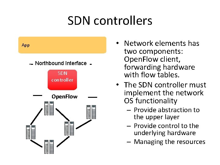 SDN controllers App Northbound Interface SDN controller Open. Flow • Network elements has two