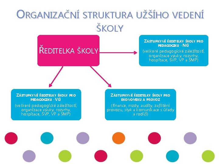 ORGANIZAČNÍ STRUKTURA UŽŠÍHO VEDENÍ ŠKOLY ZÁSTUPKYNĚ ŘEDITELKY ŠKOLY PRO PEDAGOGIKU - NG ŘEDITELKA ŠKOLY