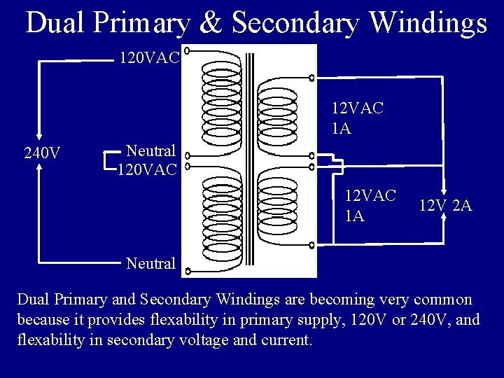 Dual Primary & Secondary Windings 120 VAC 12 VAC 1 A 240 V Neutral
