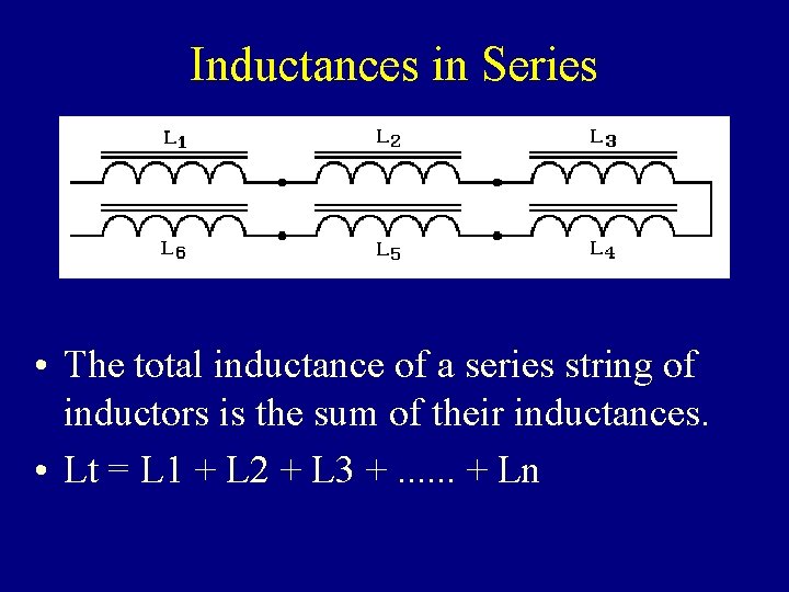 Inductances in Series • The total inductance of a series string of inductors is