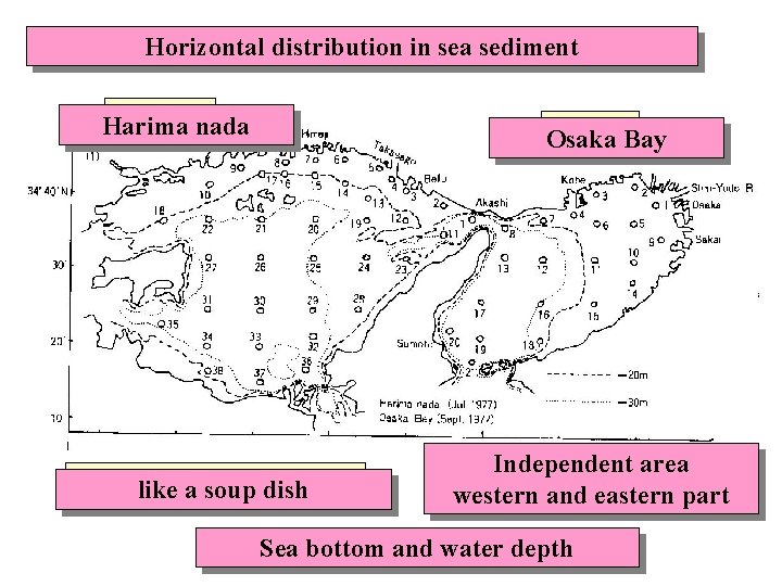 Horizontal distribution in sea sediment 播磨灘 nada Harima 大阪湾Bay Osaka スープ皿のような地形 like a soup