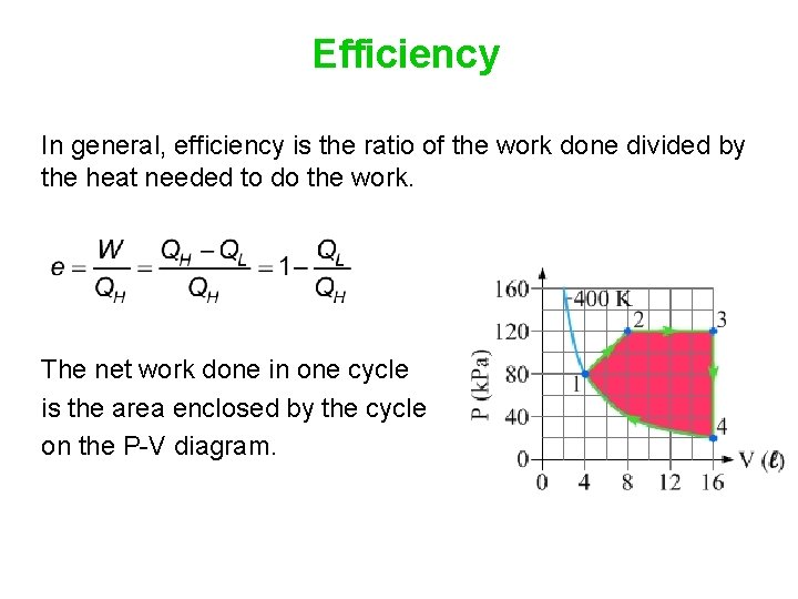 Efficiency In general, efficiency is the ratio of the work done divided by the