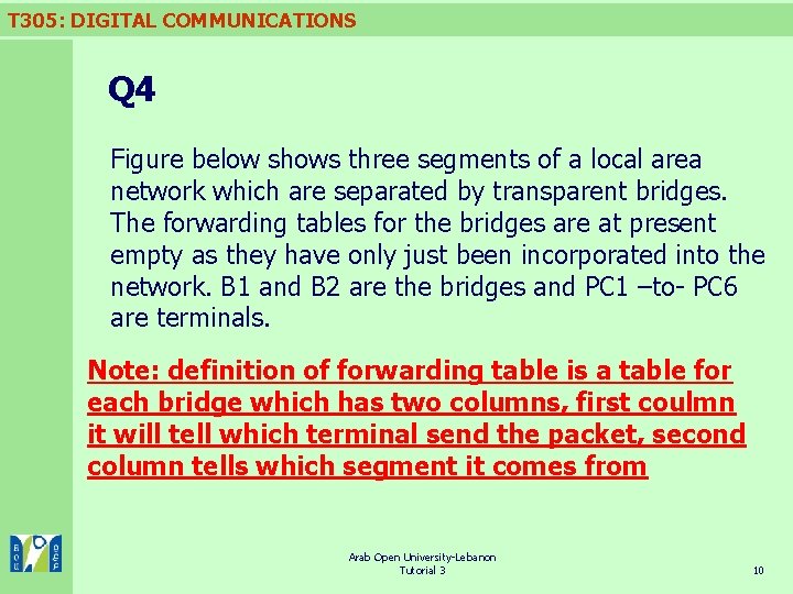 T 305: DIGITAL COMMUNICATIONS Q 4 Figure below shows three segments of a local