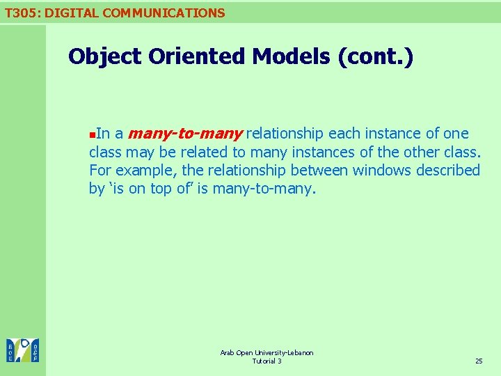 T 305: DIGITAL COMMUNICATIONS Object Oriented Models (cont. ) In a many-to-many relationship each