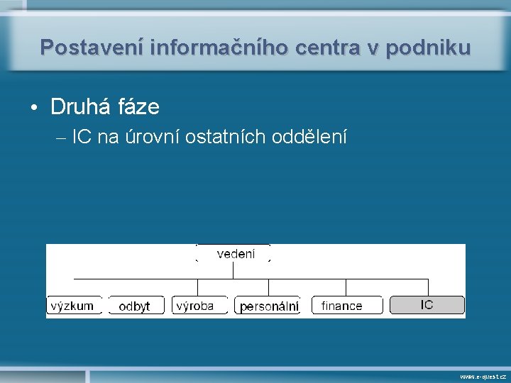 Postavení informačního centra v podniku • Druhá fáze – IC na úrovní ostatních oddělení