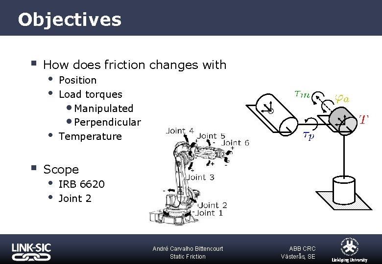 Objectives § How does friction changes with § Position Load torques • Manipulated •