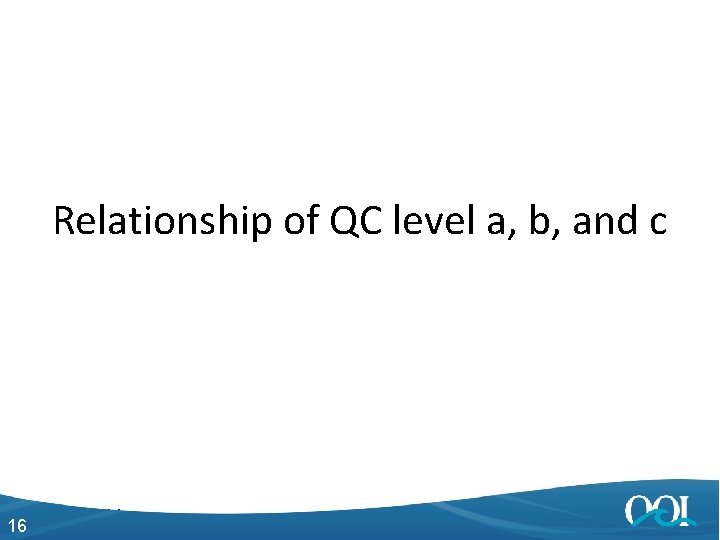 Relationship of QC level a, b, and c 16 4/27/2014 16 