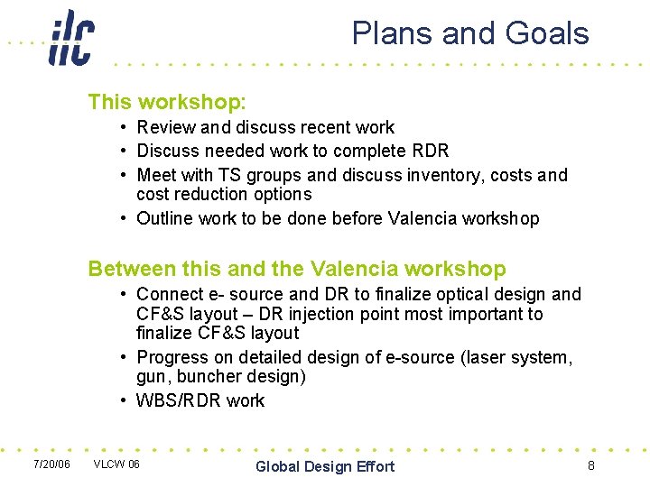 Plans and Goals This workshop: • Review and discuss recent work • Discuss needed