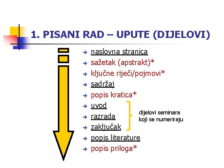 1. PISANI RAD – UPUTE (DIJELOVI) è è è è è naslovna stranica sažetak