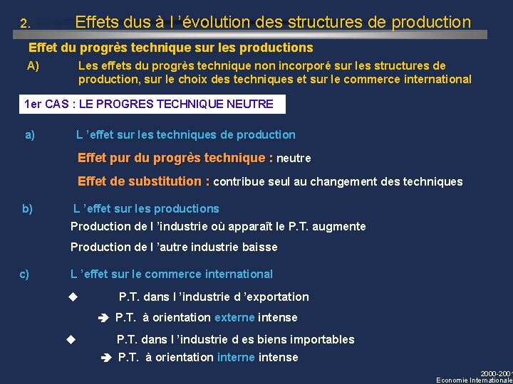 2. Effets dus à l ’évolution des structures de production Effet du progrès technique