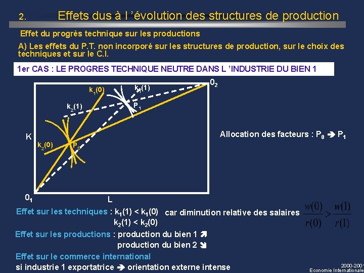 Effets dus à l ’évolution des structures de production 2. Effet du progrès technique